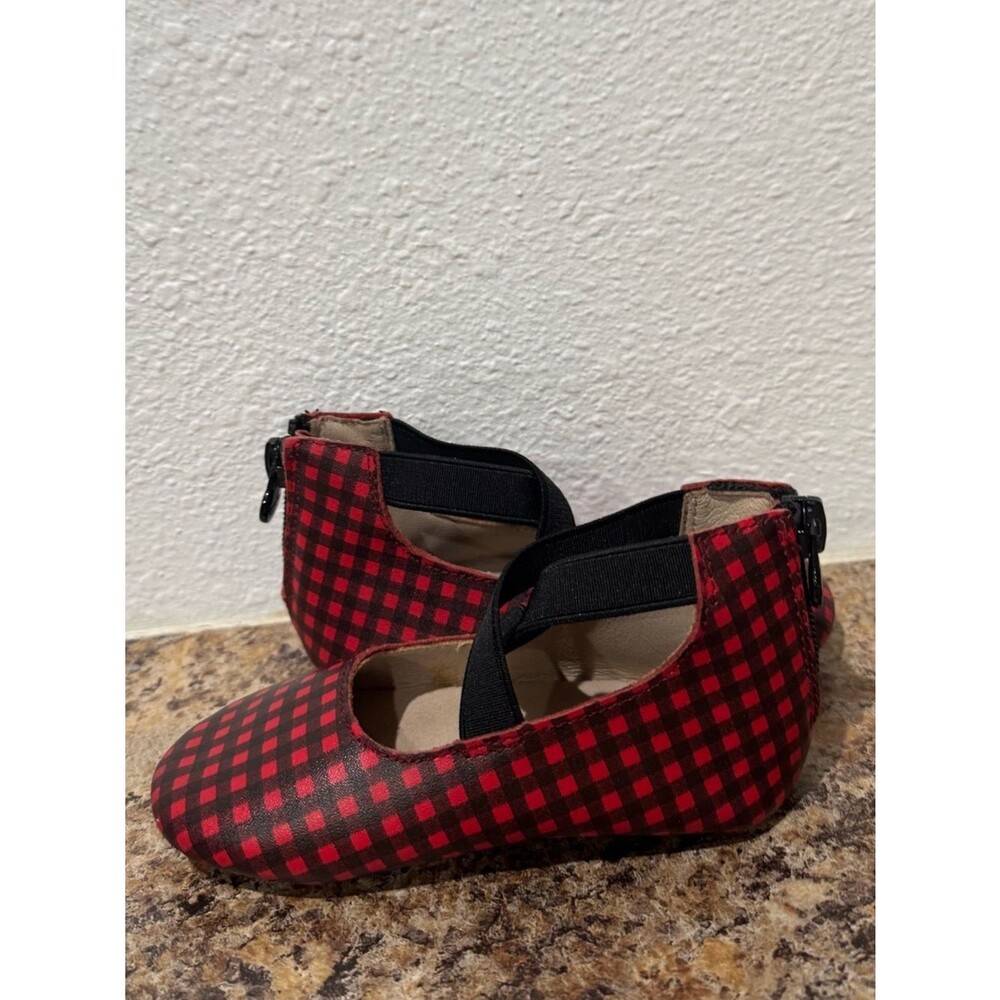 Monkey Feet - Red and Black Plaid Leather Ballet Flats